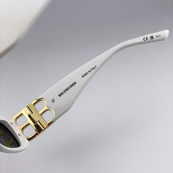 Balenciaga BB0096S 011 BRAND NEW Sunglasses White Gold Grey Rectangle Unisex - Picture 11 of 13